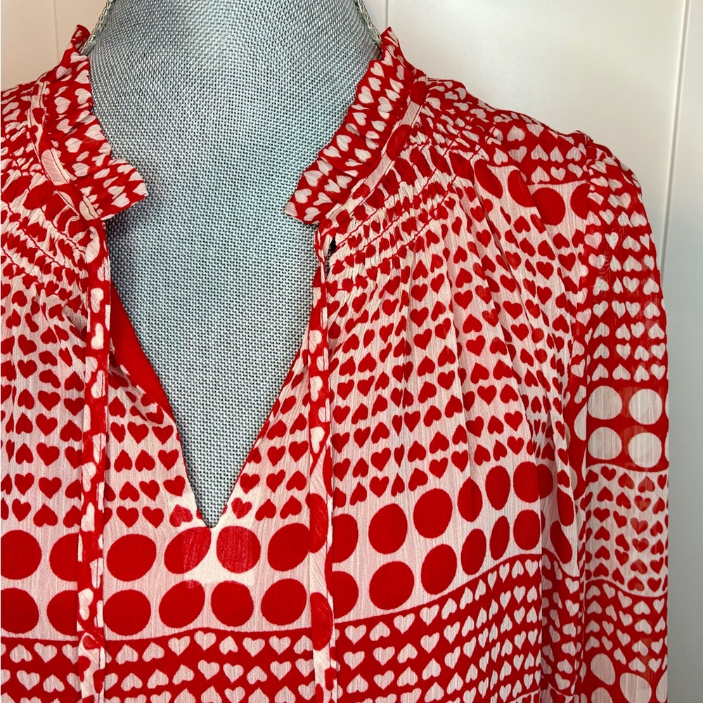 ❤️ NWT LOFT Red & White Heart Print Boho Dress - Long Sleeve ❤️ - Picture 3 of 7
